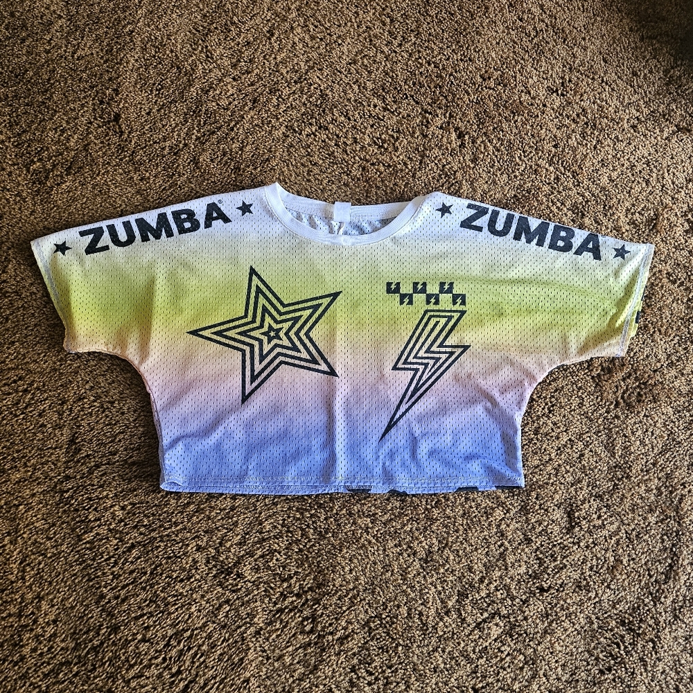 Zumba Fitness Yellow and Pink Cropped Jersey